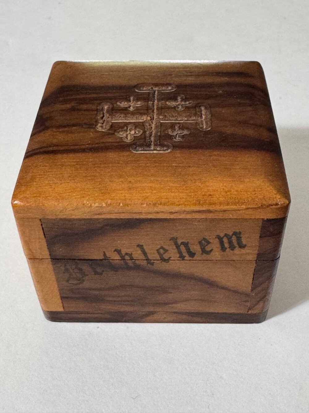 Handcrafted Olive Wood Keepsake Rosary Box Jerusalem Cross Bethlehem Israel 2"